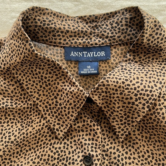 ✨ ANN TAYLOR CHEETAH PRINT SILL BLOUSE SZ 10/M - Picture 3 of 5